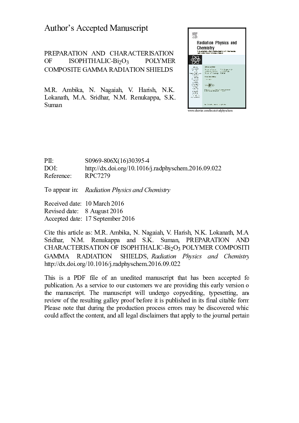 Preparation and characterisation of Isophthalic-Bi2O3 polymer composite gamma radiation shields