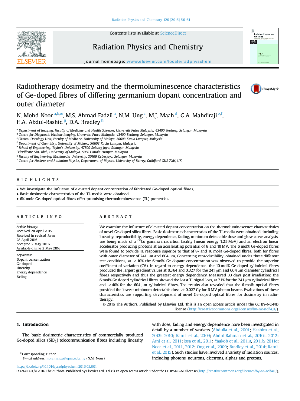 Radiotherapy dosimetry and the thermoluminescence characteristics of Ge-doped fibres of differing germanium dopant concentration and outer diameter