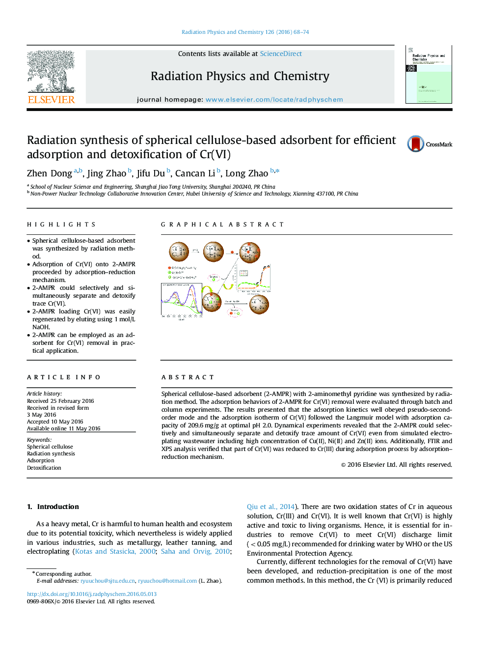 Radiation synthesis of spherical cellulose-based adsorbent for efficient adsorption and detoxification of Cr(VI)