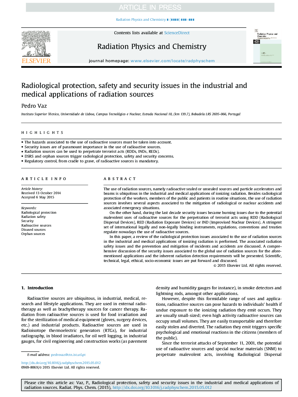 حفاظت رادیولوژیکی، مسائل ایمنی و امنیتی در کاربردهای صنعتی و پزشکی منابع پرتابل 