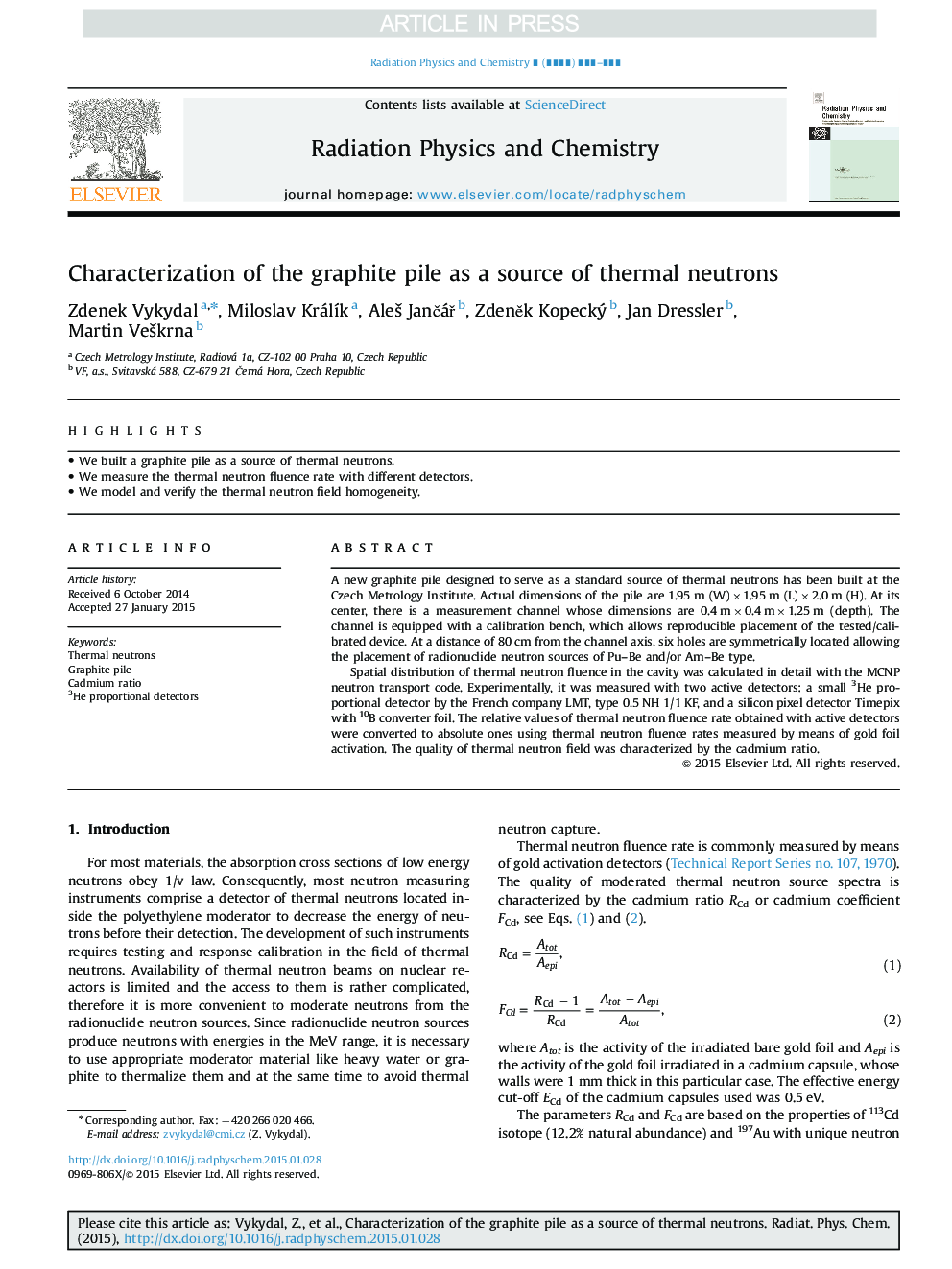 Characterization of the graphite pile as a source of thermal neutrons