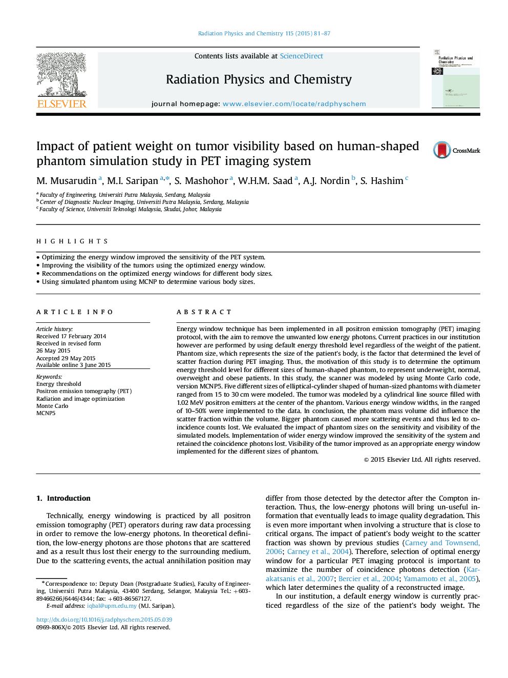 عکس صفحه اول مقاله: Impact of patient weight on tumor visibility based on human-shaped phantom simulation study in PET imaging system Impact of patient weight on tumor visibility based on human-shaped phantom simulation study in PET imaging system