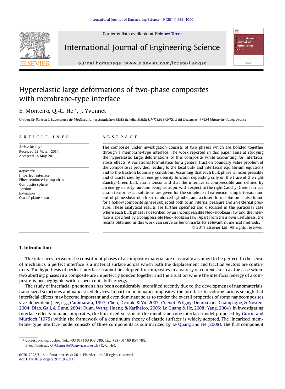 Hyperelastic large deformations of two-phase composites with membrane-type interface