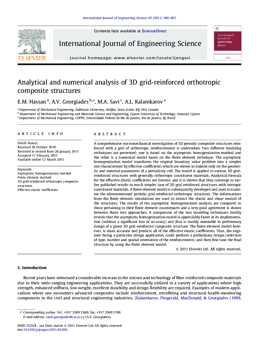 Analytical and numerical analysis of 3D grid-reinforced orthotropic composite structures