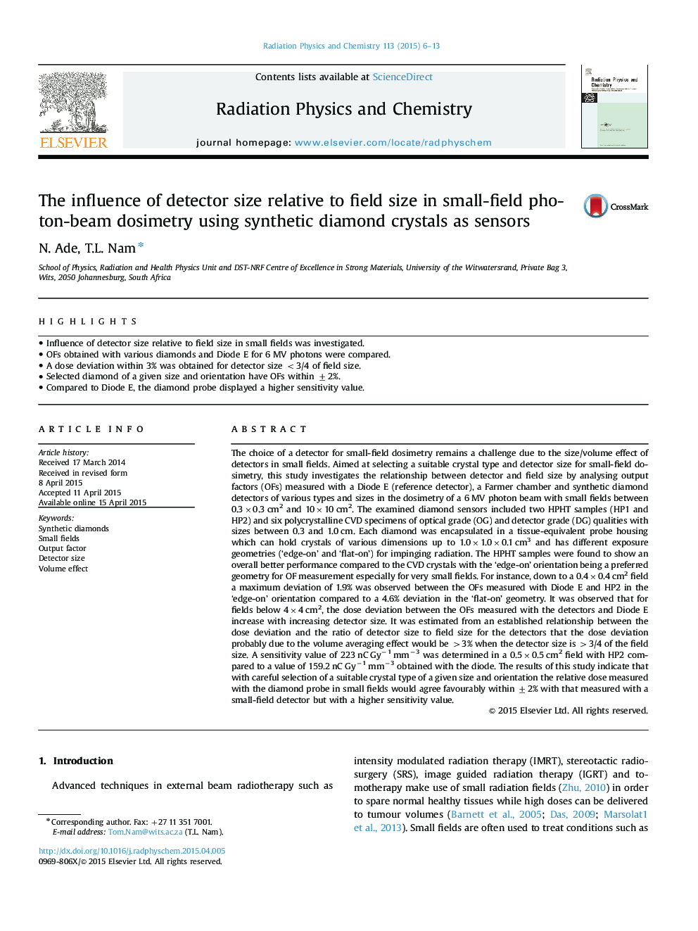 The influence of detector size relative to field size in small-field photon-beam dosimetry using synthetic diamond crystals as sensors