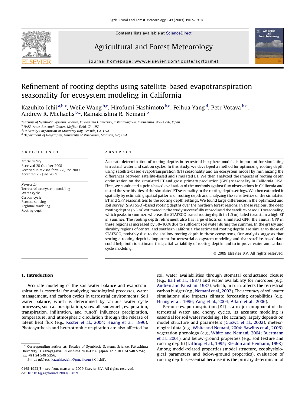 Refinement of rooting depths using satellite-based evapotranspiration seasonality for ecosystem modeling in California