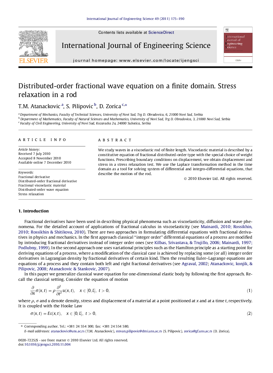 Distributed-order fractional wave equation on a finite domain. Stress relaxation in a rod