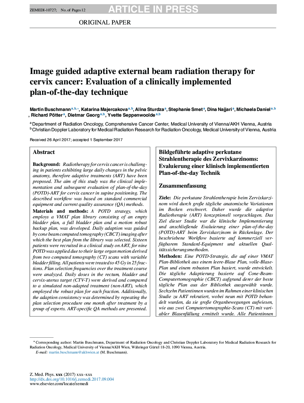 Image guided adaptive external beam radiation therapy for cervix cancer: Evaluation of a clinically implemented plan-of-the-day technique