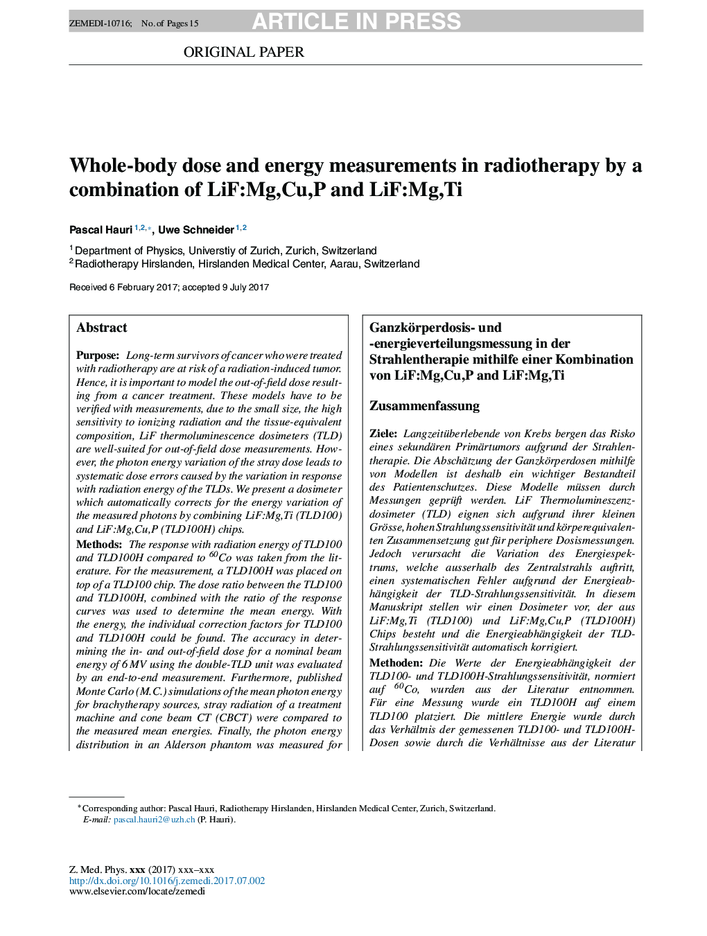 Whole-body dose and energy measurements in radiotherapy by a combination of LiF:Mg,Cu,P and LiF:Mg,Ti