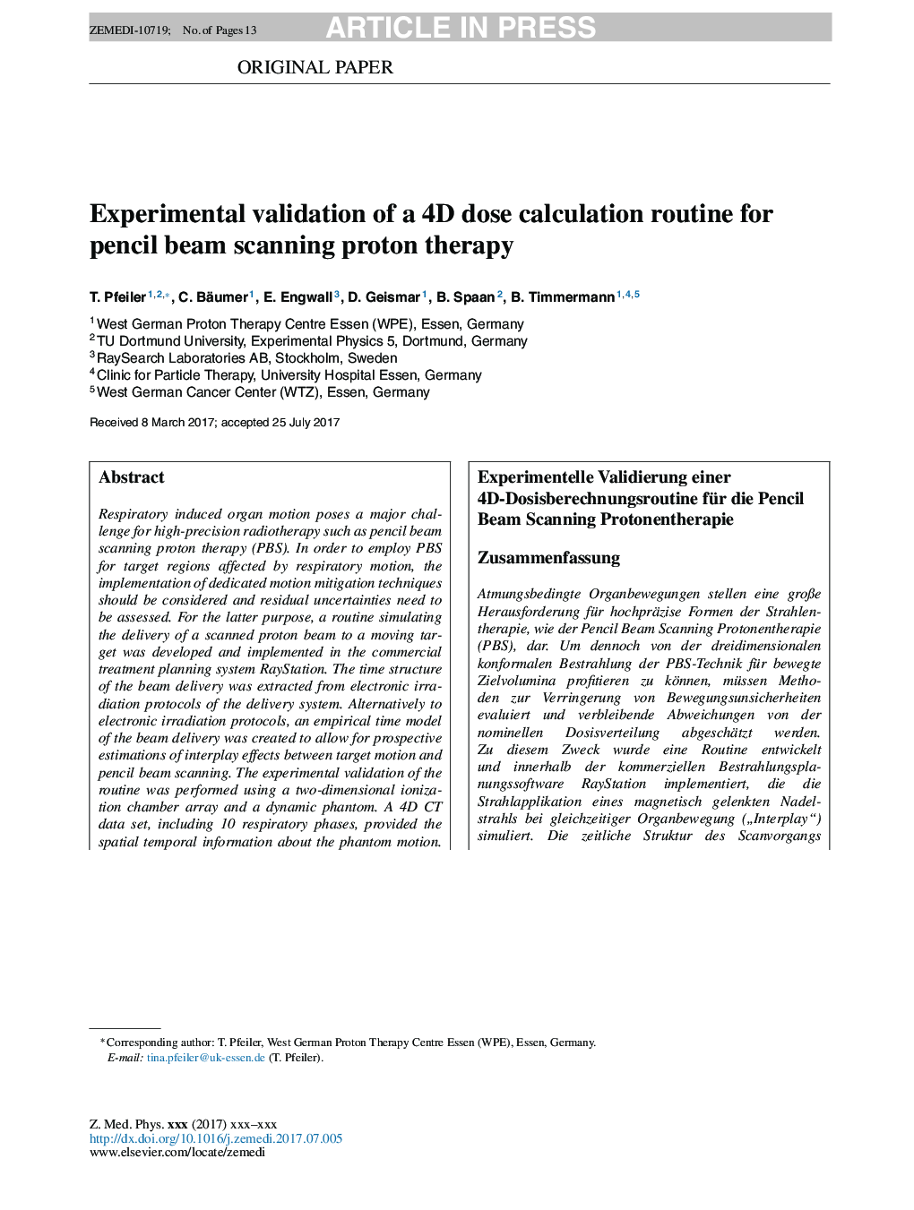 Experimental validation of a 4D dose calculation routine for pencil beam scanning proton therapy