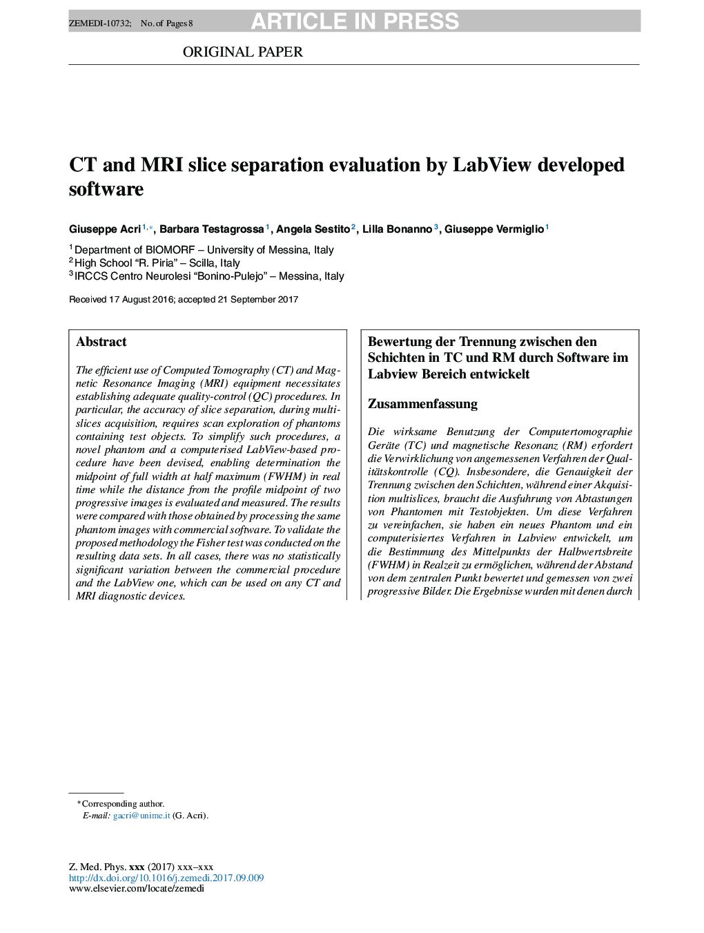 CT and MRI slice separation evaluation by LabView developed software