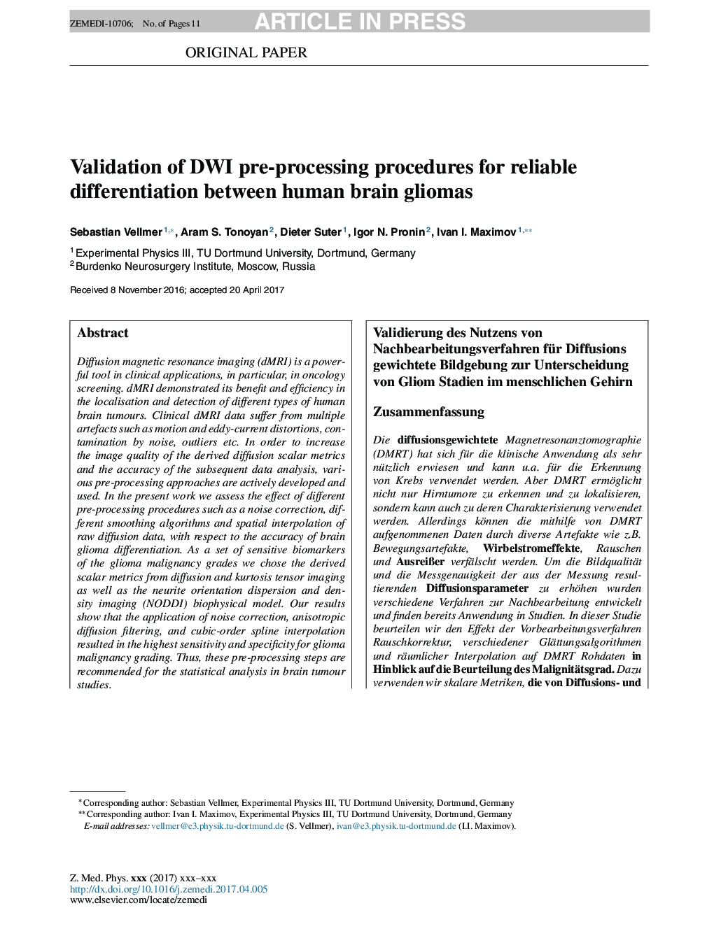 Validation of DWI pre-processing procedures for reliable differentiation between human brain gliomas