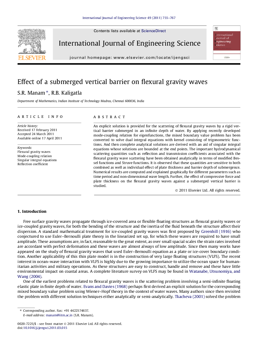 Effect of a submerged vertical barrier on flexural gravity waves