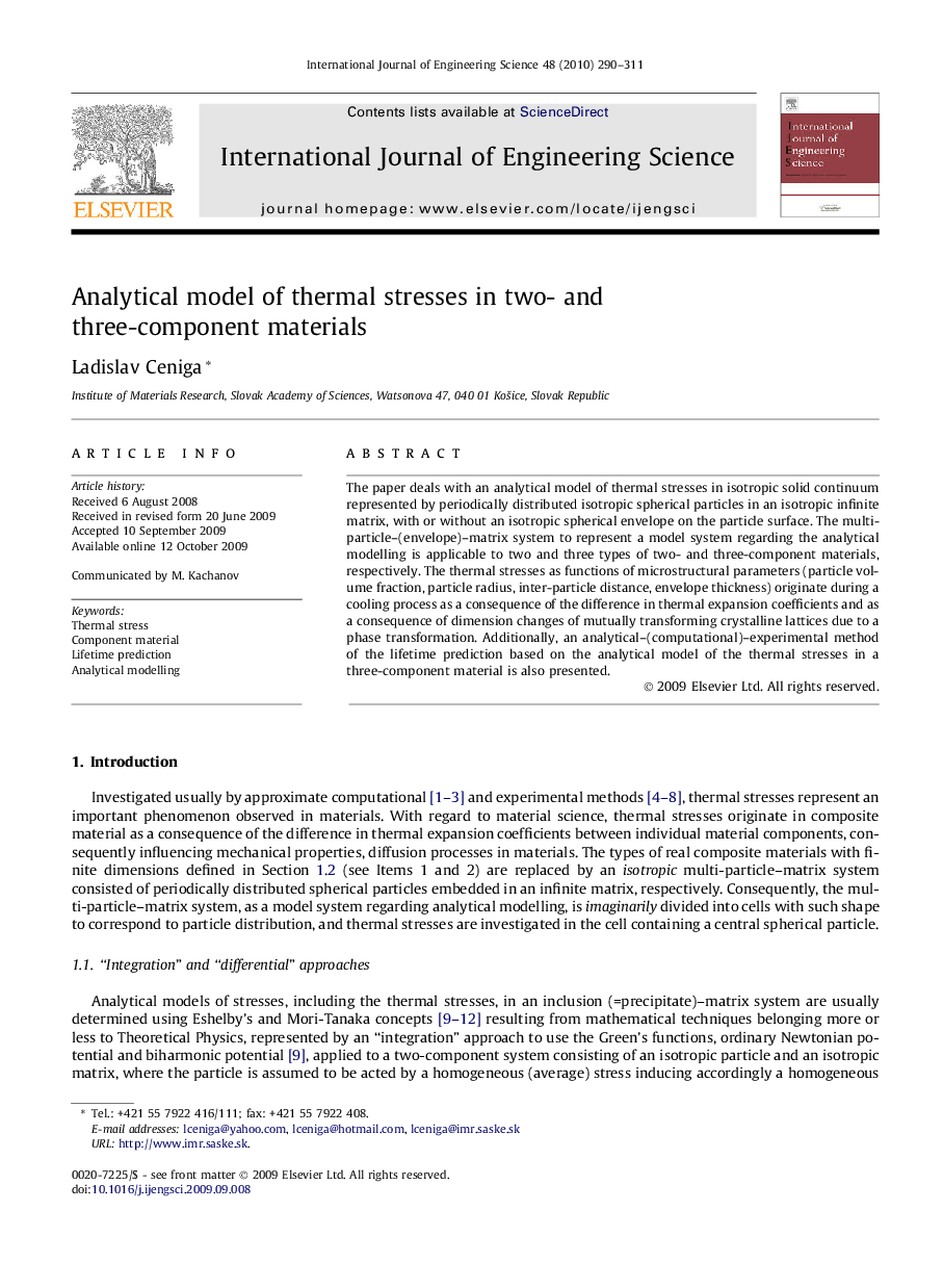 Analytical model of thermal stresses in two- and three-component materials