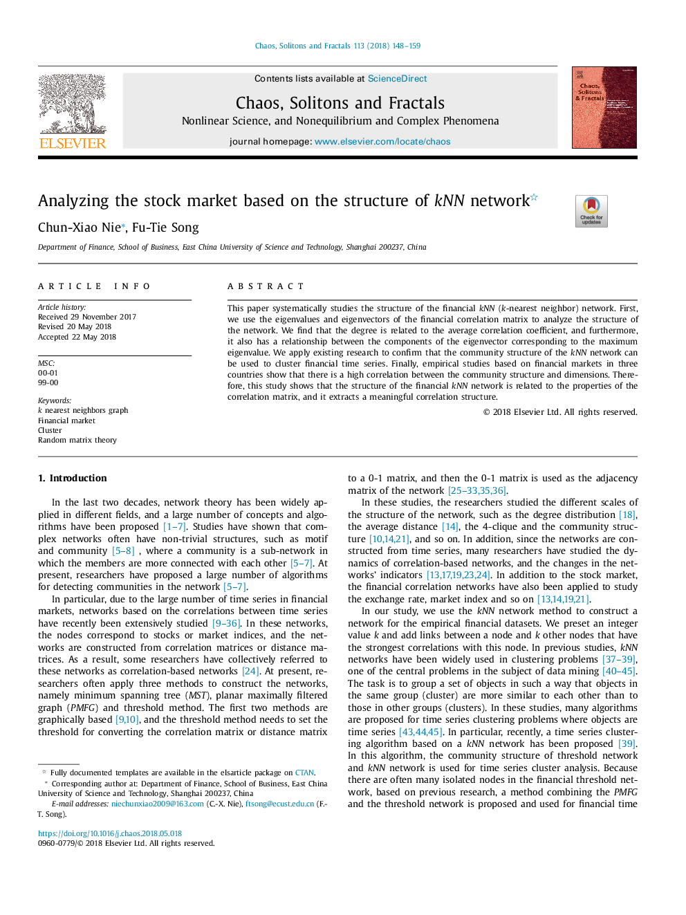 Analyzing the stock market based on the structure of kNN network