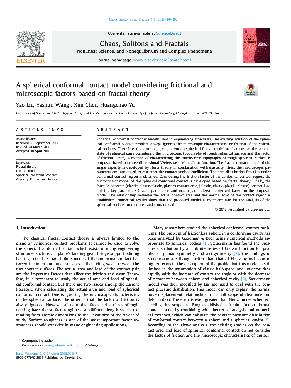 A spherical conformal contact model considering frictional and microscopic factors based on fractal theory