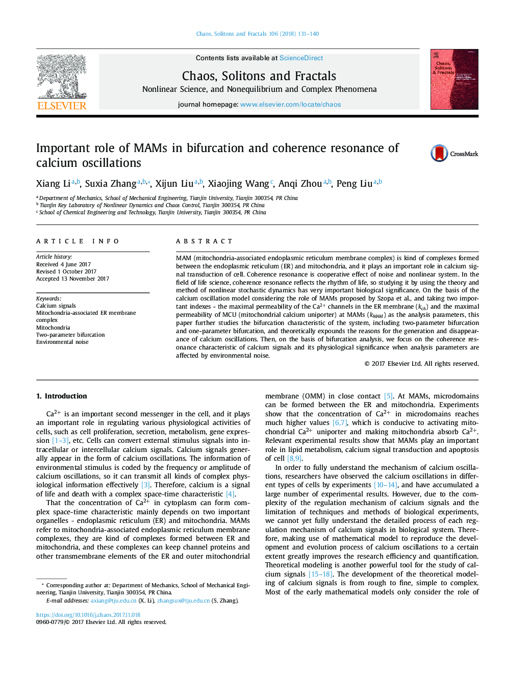 Important role of MAMs in bifurcation and coherence resonance of calcium oscillations