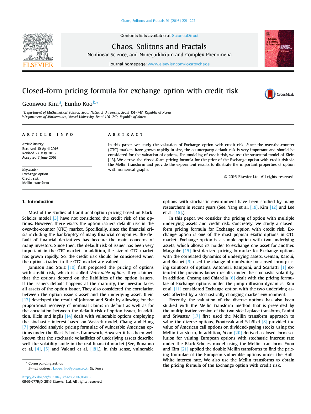 Closed-form pricing formula for exchange option with credit risk