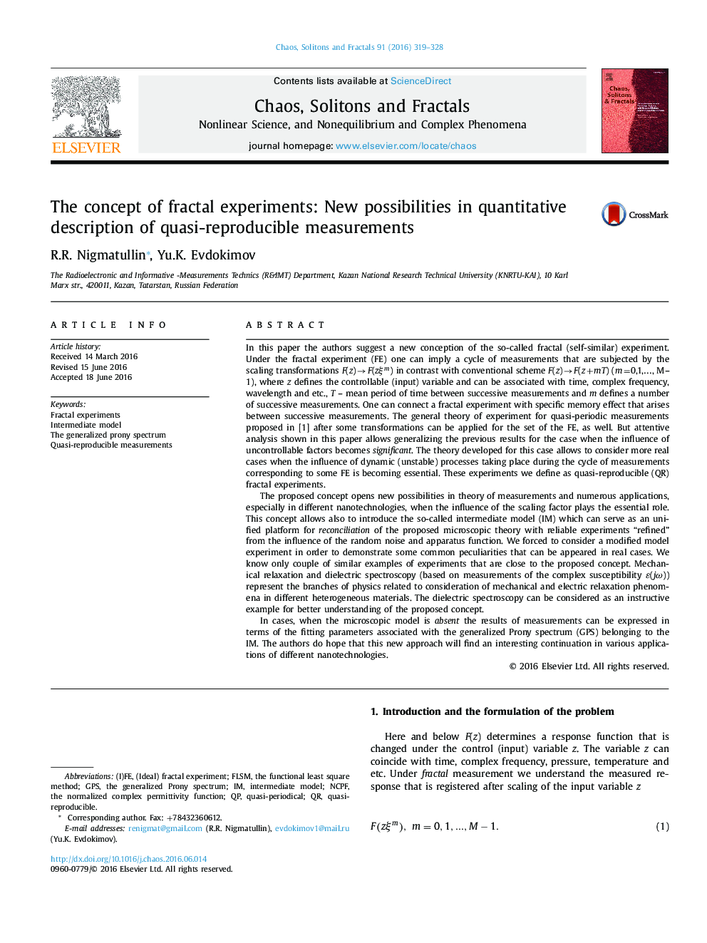 The concept of fractal experiments: New possibilities in quantitative description of quasi-reproducible measurements