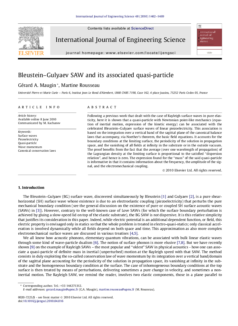 Bleustein–Gulyaev SAW and its associated quasi-particle