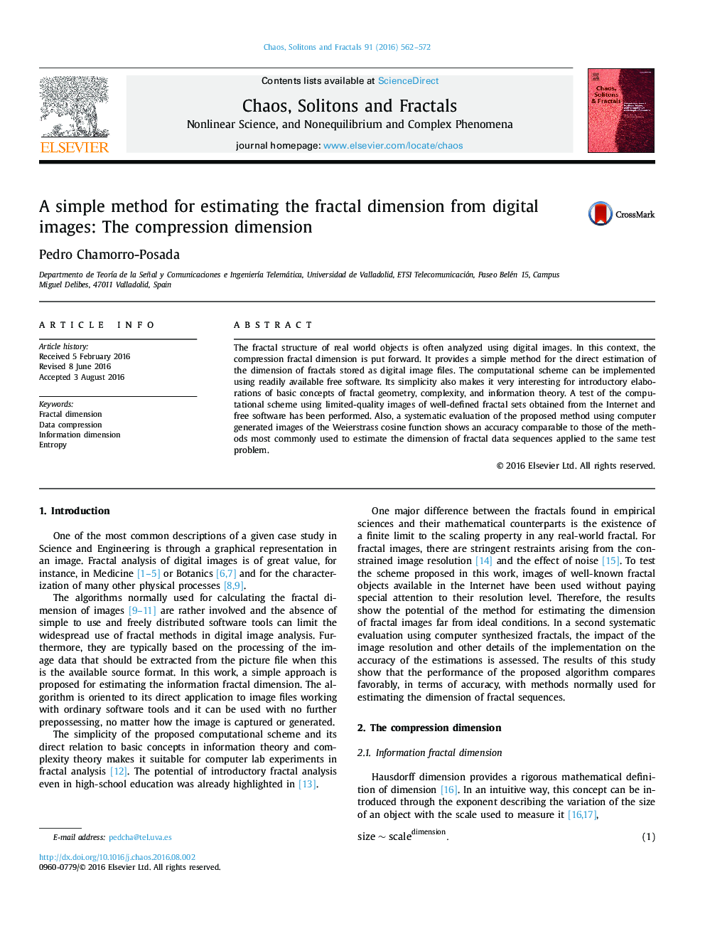 A simple method for estimating the fractal dimension from digital images: The compression dimension