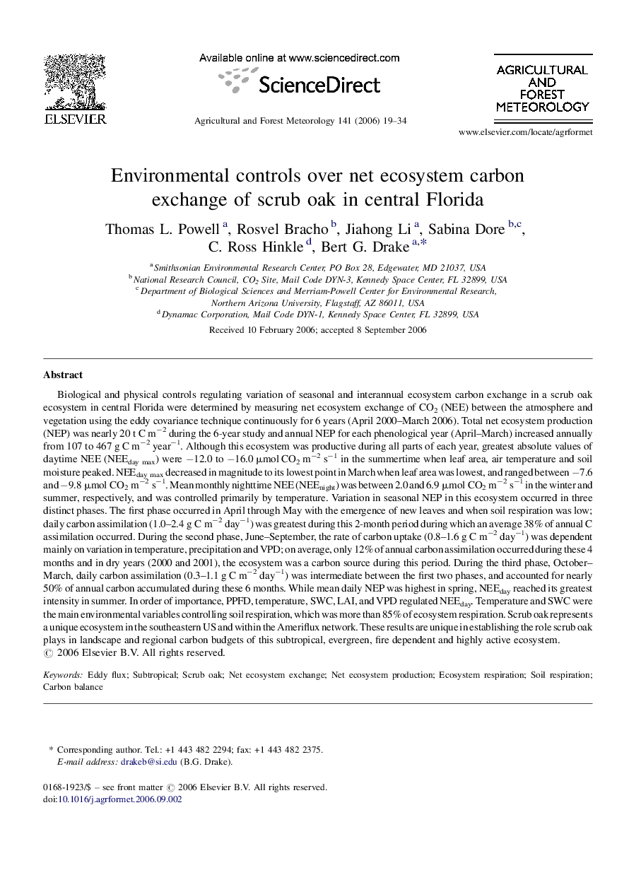Environmental controls over net ecosystem carbon exchange of scrub oak in central Florida