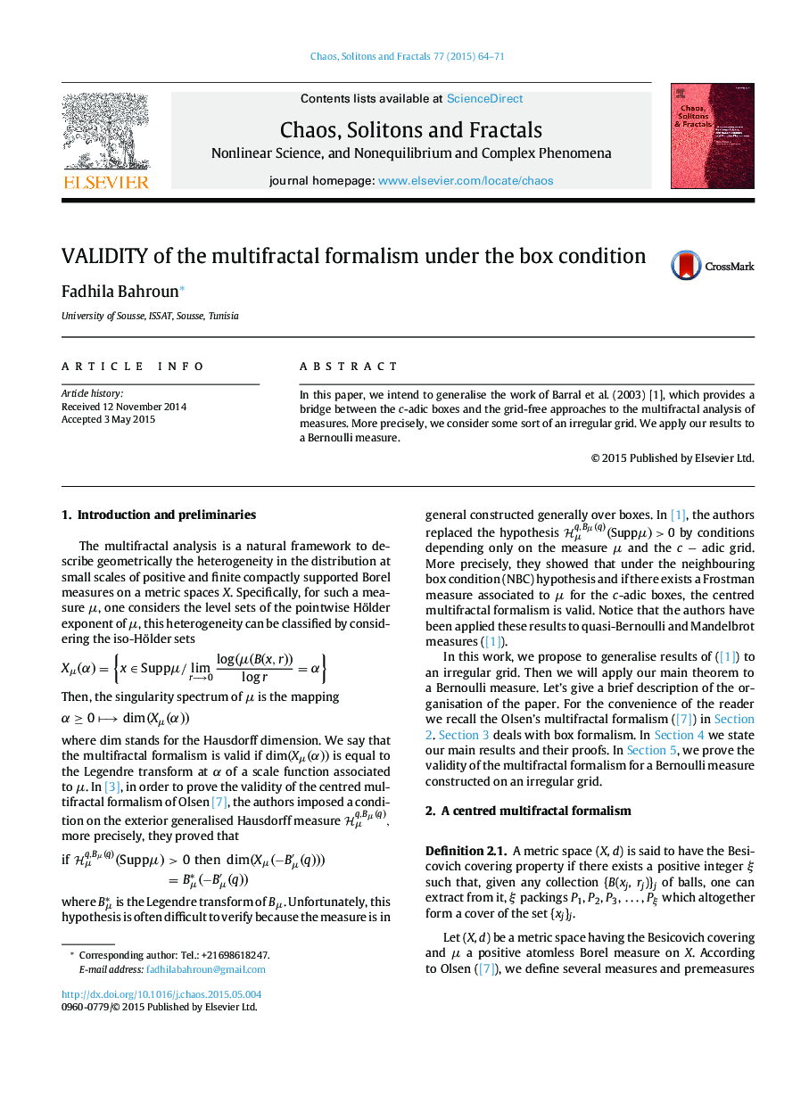 VALIDITY of the multifractal formalism under the box condition