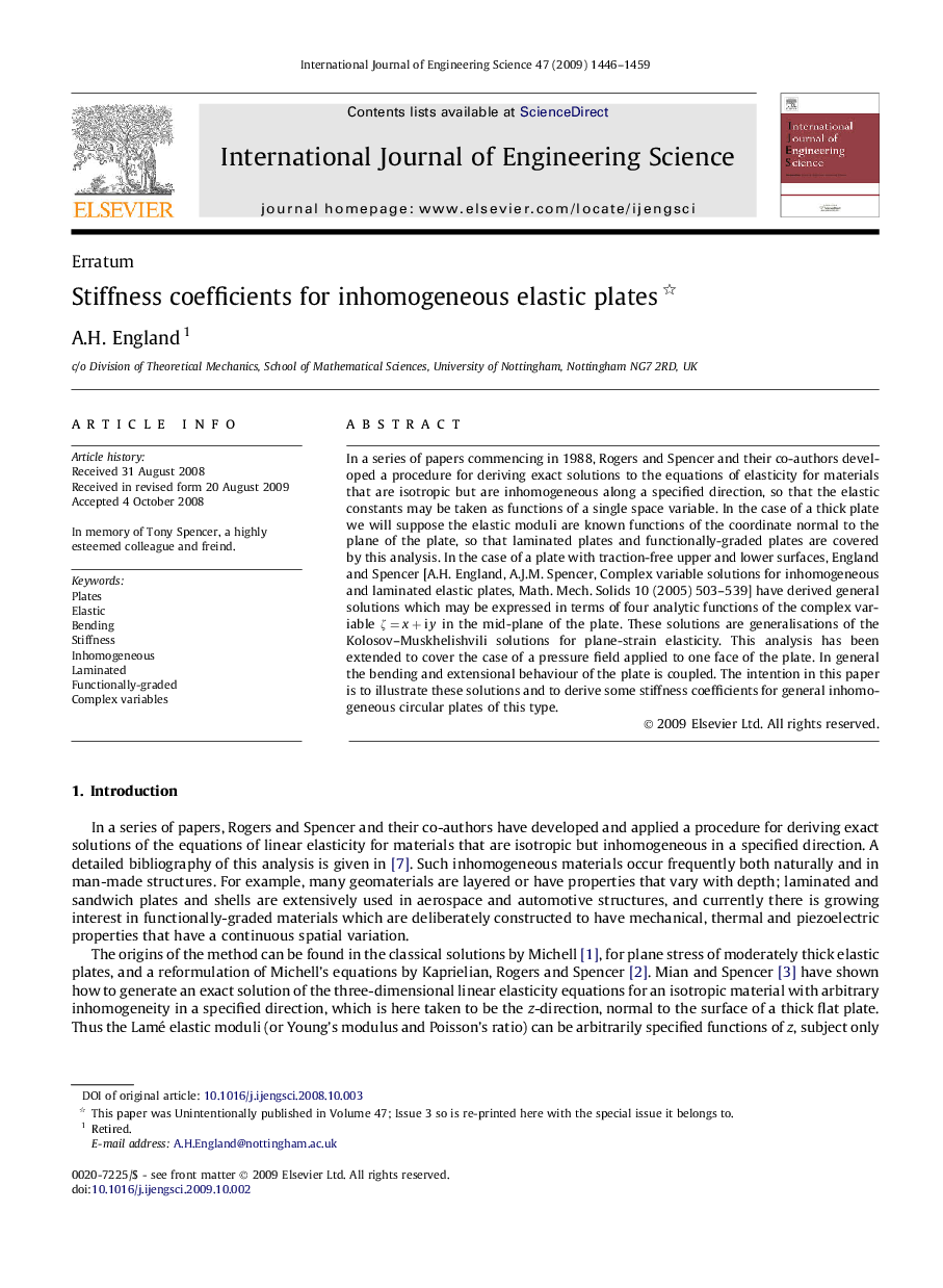 Stiffness coefficients for inhomogeneous elastic plates 