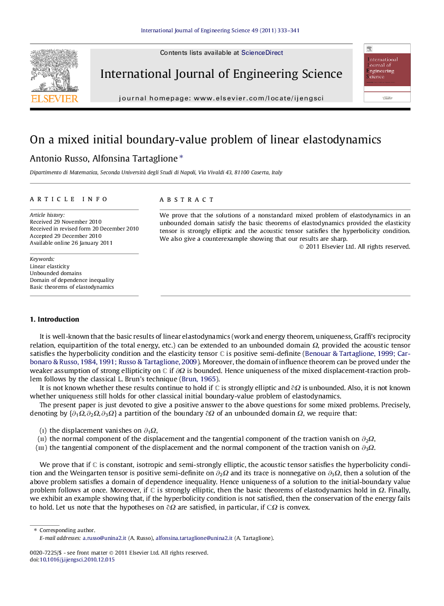 On a mixed initial boundary-value problem of linear elastodynamics