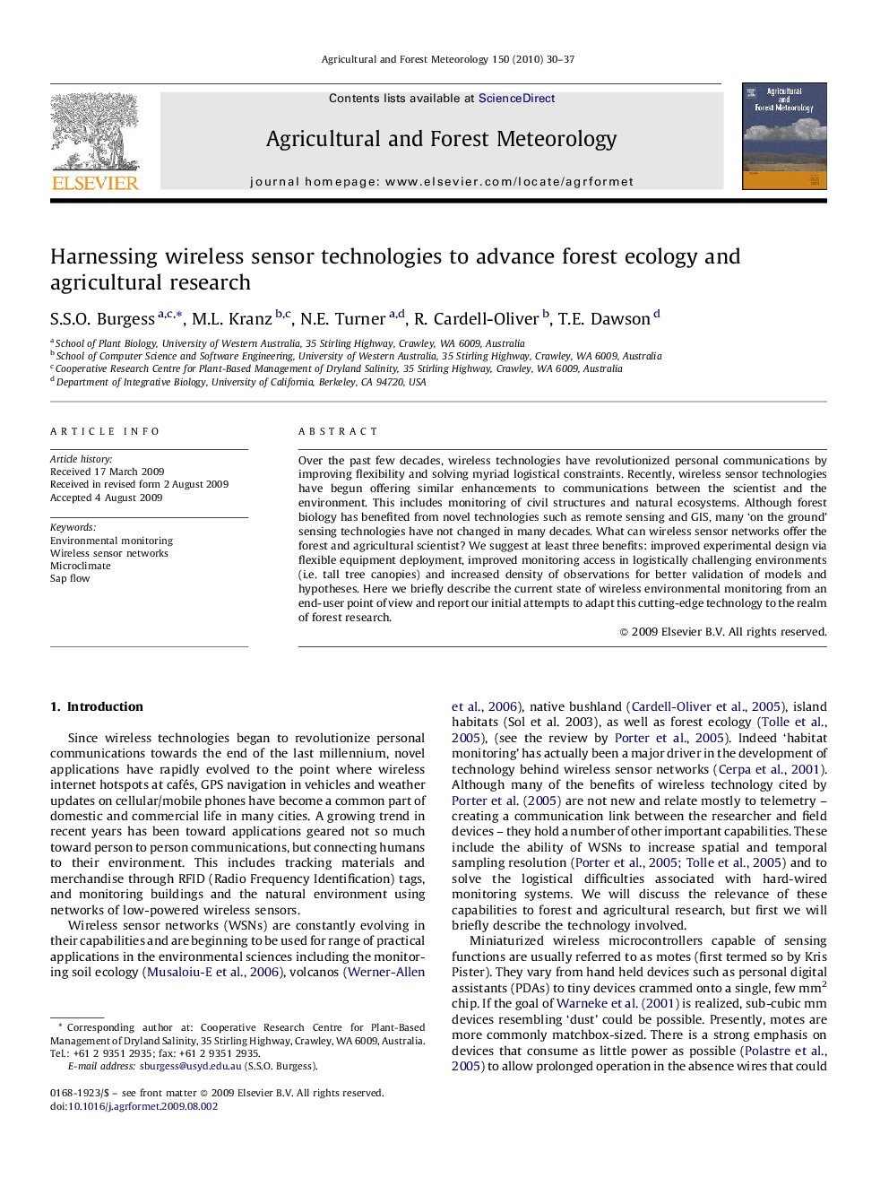 Harnessing wireless sensor technologies to advance forest ecology and agricultural research