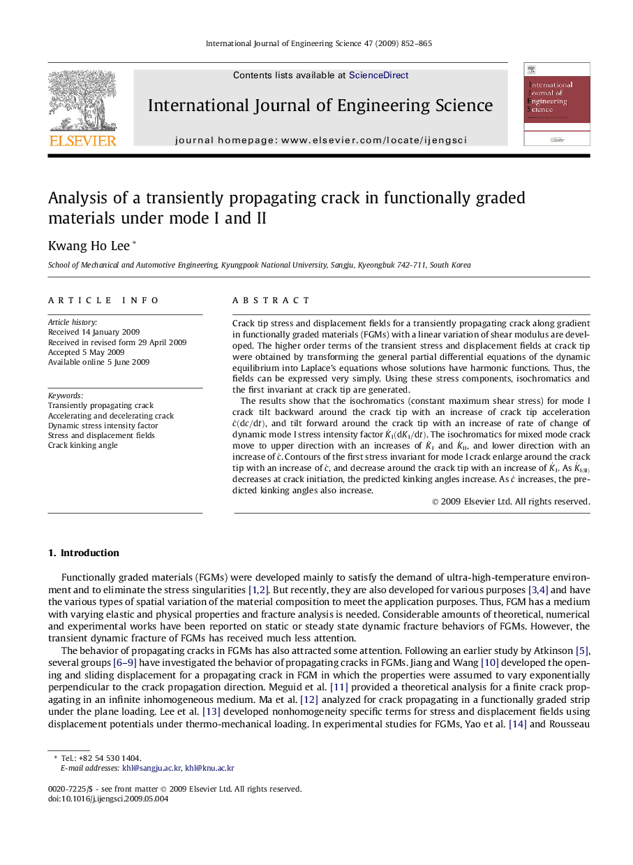 Analysis of a transiently propagating crack in functionally graded materials under mode I and II