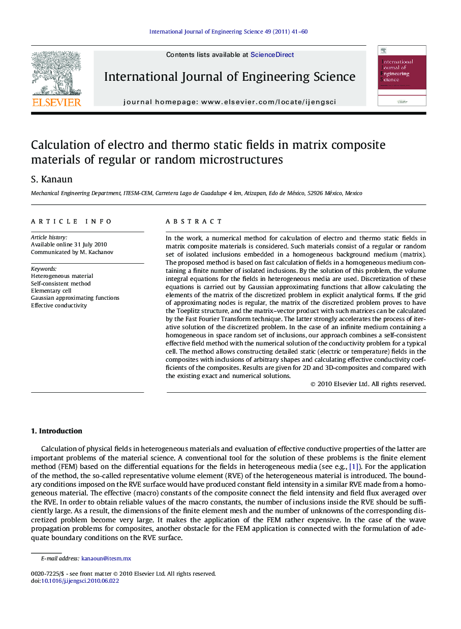 Calculation of electro and thermo static fields in matrix composite materials of regular or random microstructures