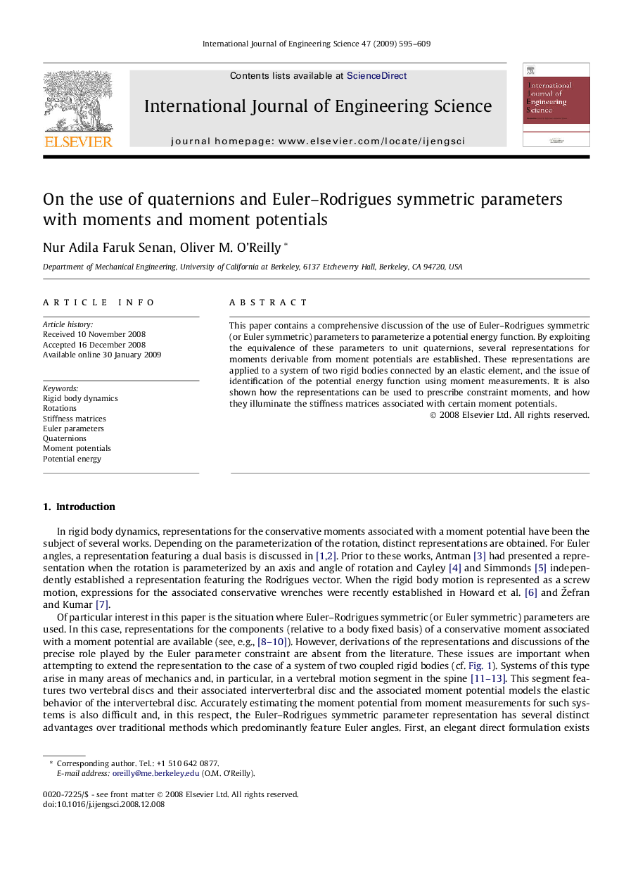 On the use of quaternions and Euler–Rodrigues symmetric parameters with moments and moment potentials