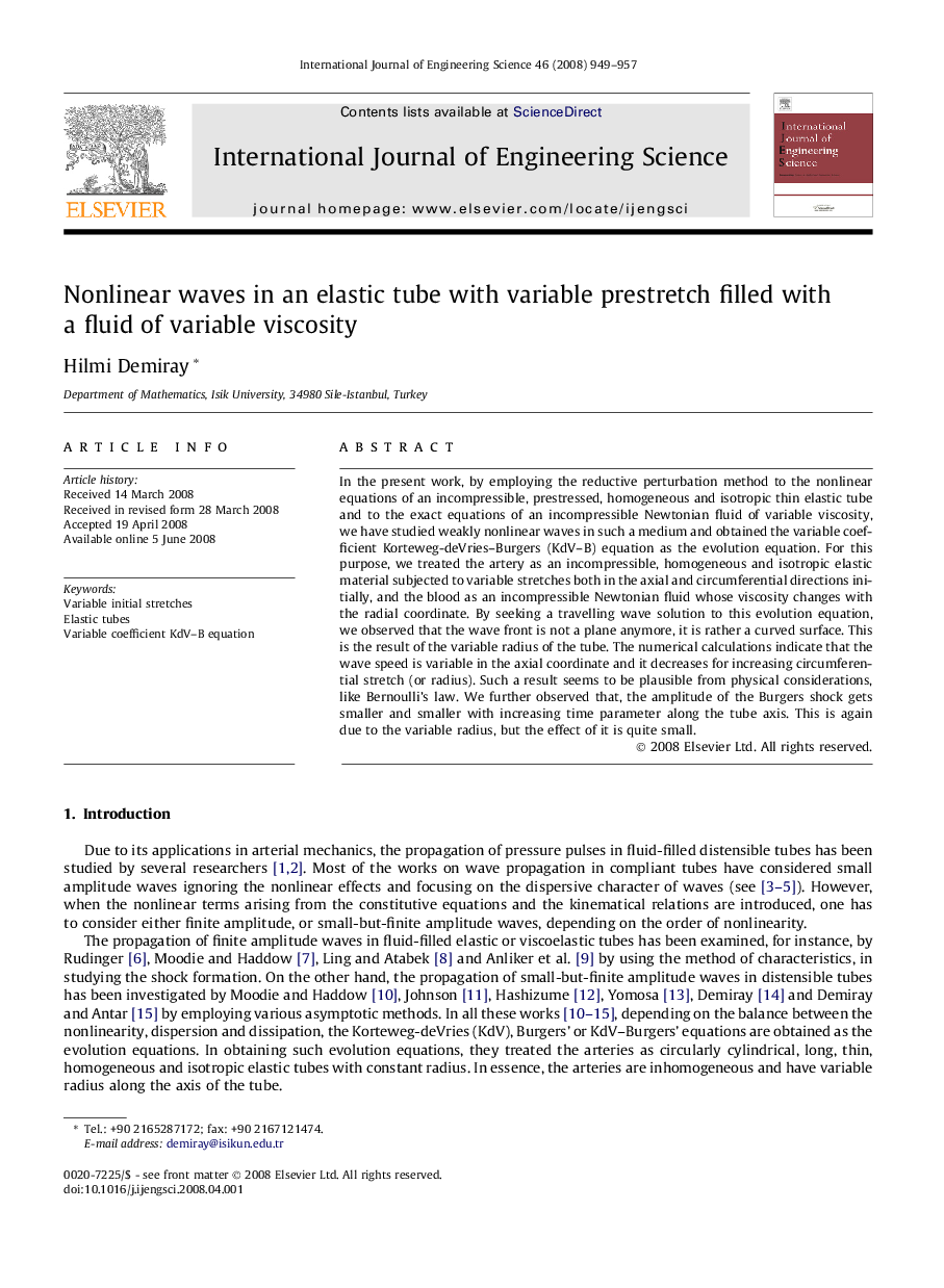 Nonlinear waves in an elastic tube with variable prestretch filled with a fluid of variable viscosity