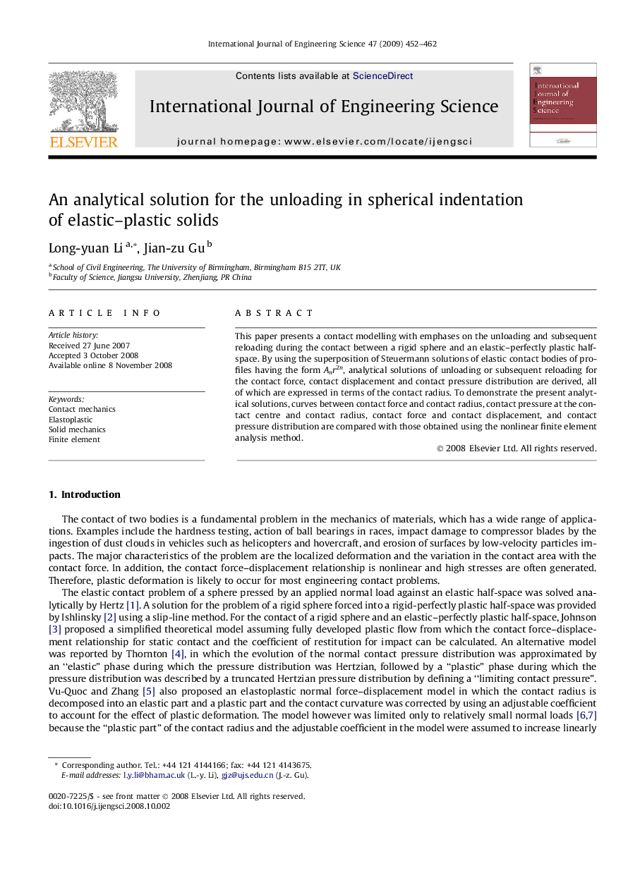 An analytical solution for the unloading in spherical indentation of elastic–plastic solids