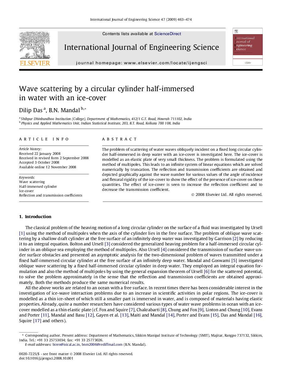 Wave scattering by a circular cylinder half-immersed in water with an ice-cover