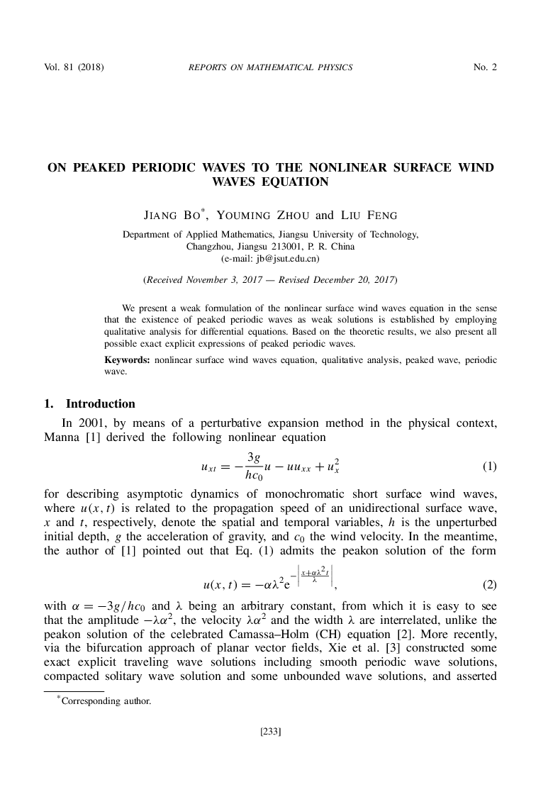 On Peaked Periodic Waves to the Nonlinear Surface Wind Waves Equation