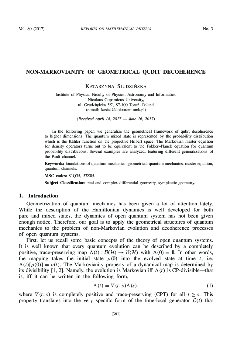 Non-Markovianity of geometrical qudit decoherence
