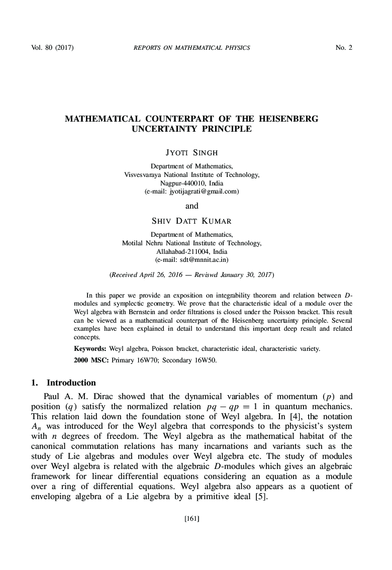 Mathematical counterpart of the heisenberg uncertainty principle