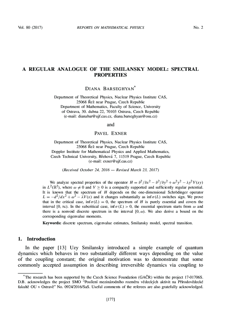 A regular analogue of the Smilansky model: Spectral properties