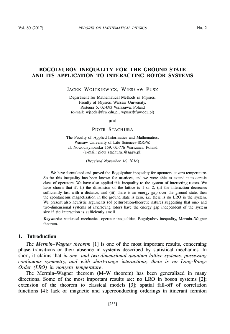 Bogolyubov inequality for the ground state and its application to interacting rotor systems