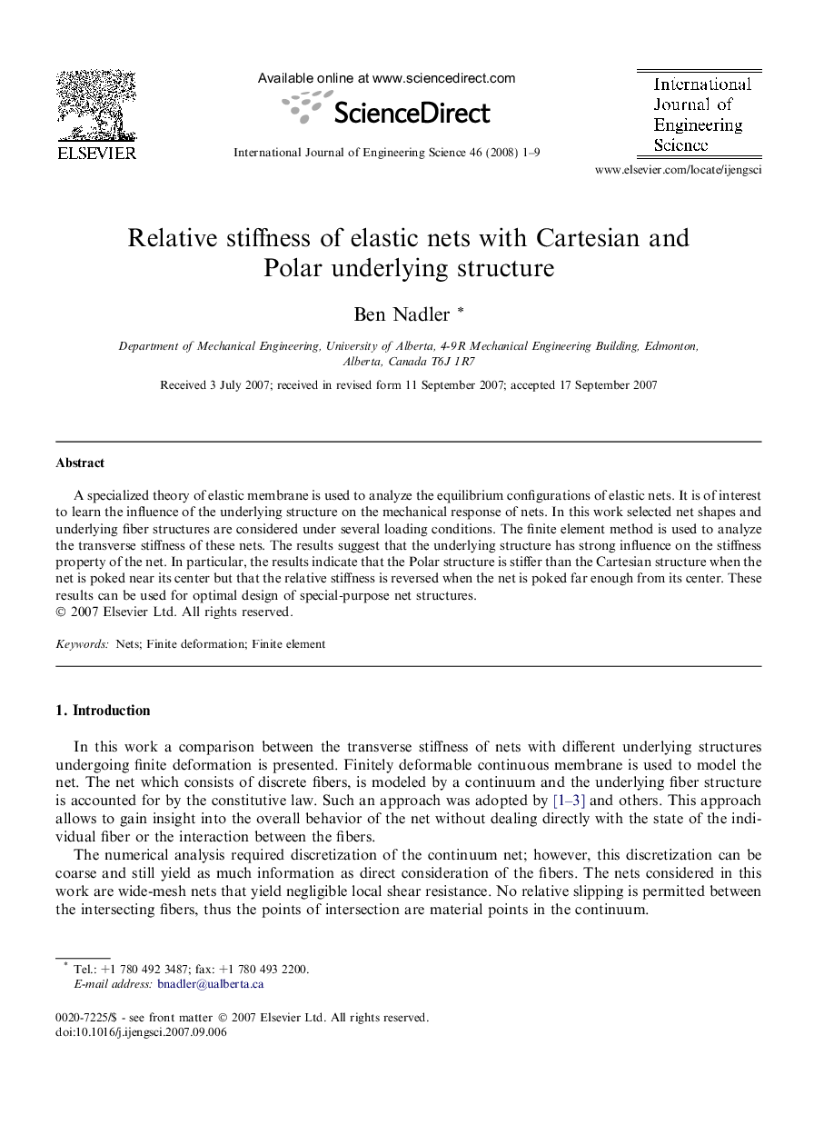 Relative stiffness of elastic nets with Cartesian and Polar underlying structure