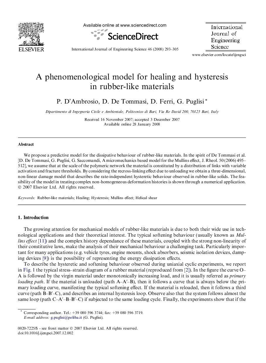 A phenomenological model for healing and hysteresis in rubber-like materials