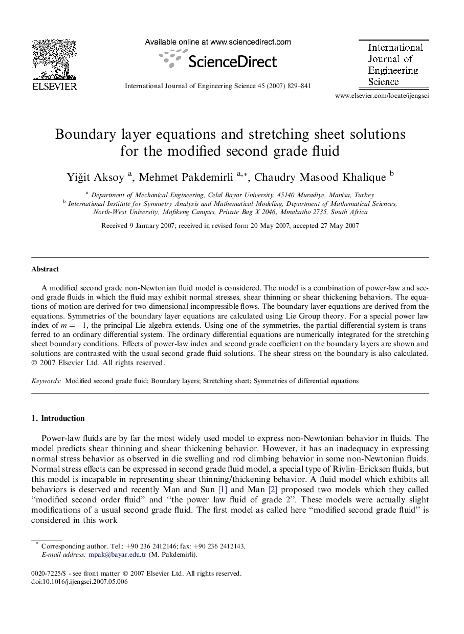 Boundary layer equations and stretching sheet solutions for the modified second grade fluid