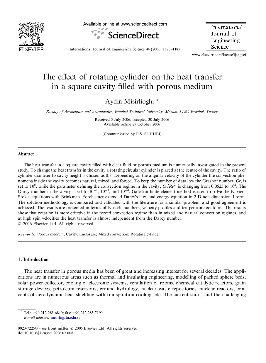 The effect of rotating cylinder on the heat transfer in a square cavity filled with porous medium