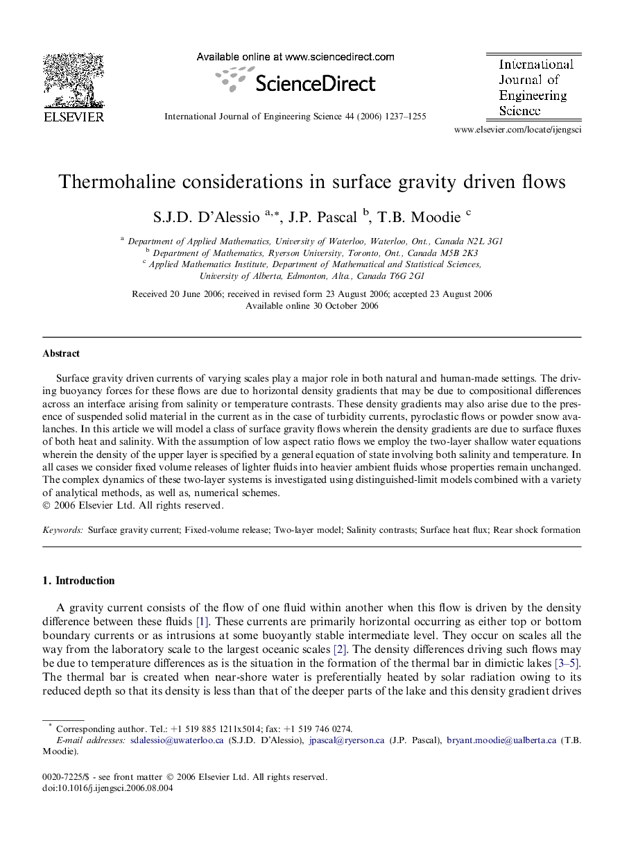 Thermohaline considerations in surface gravity driven flows