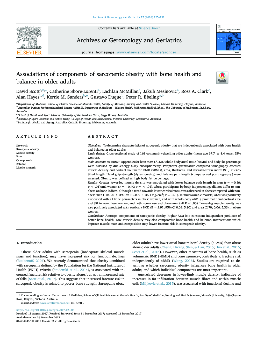 Associations of components of sarcopenic obesity with bone health and balance in older adults