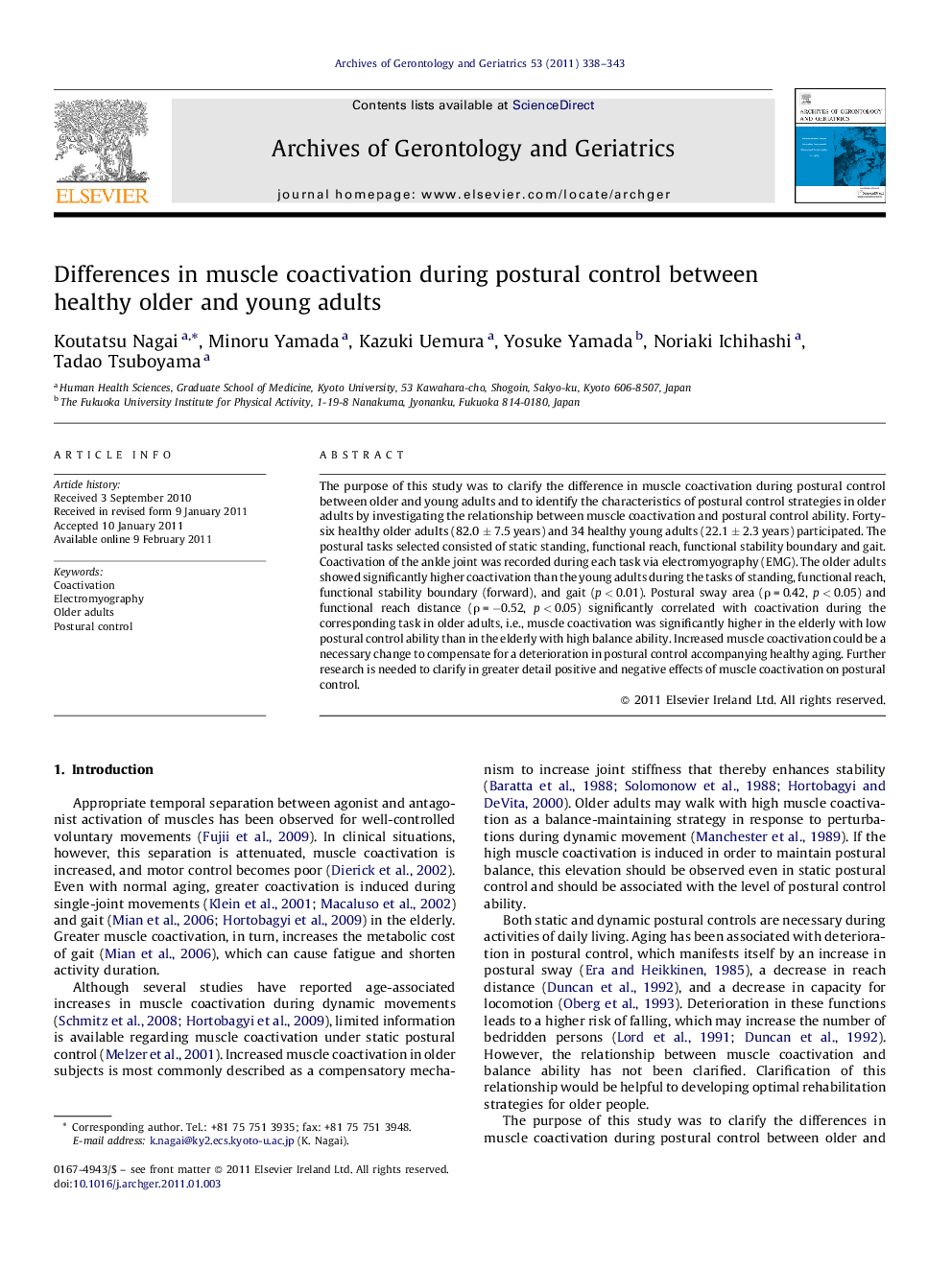 Differences in muscle coactivation during postural control between healthy older and young adults