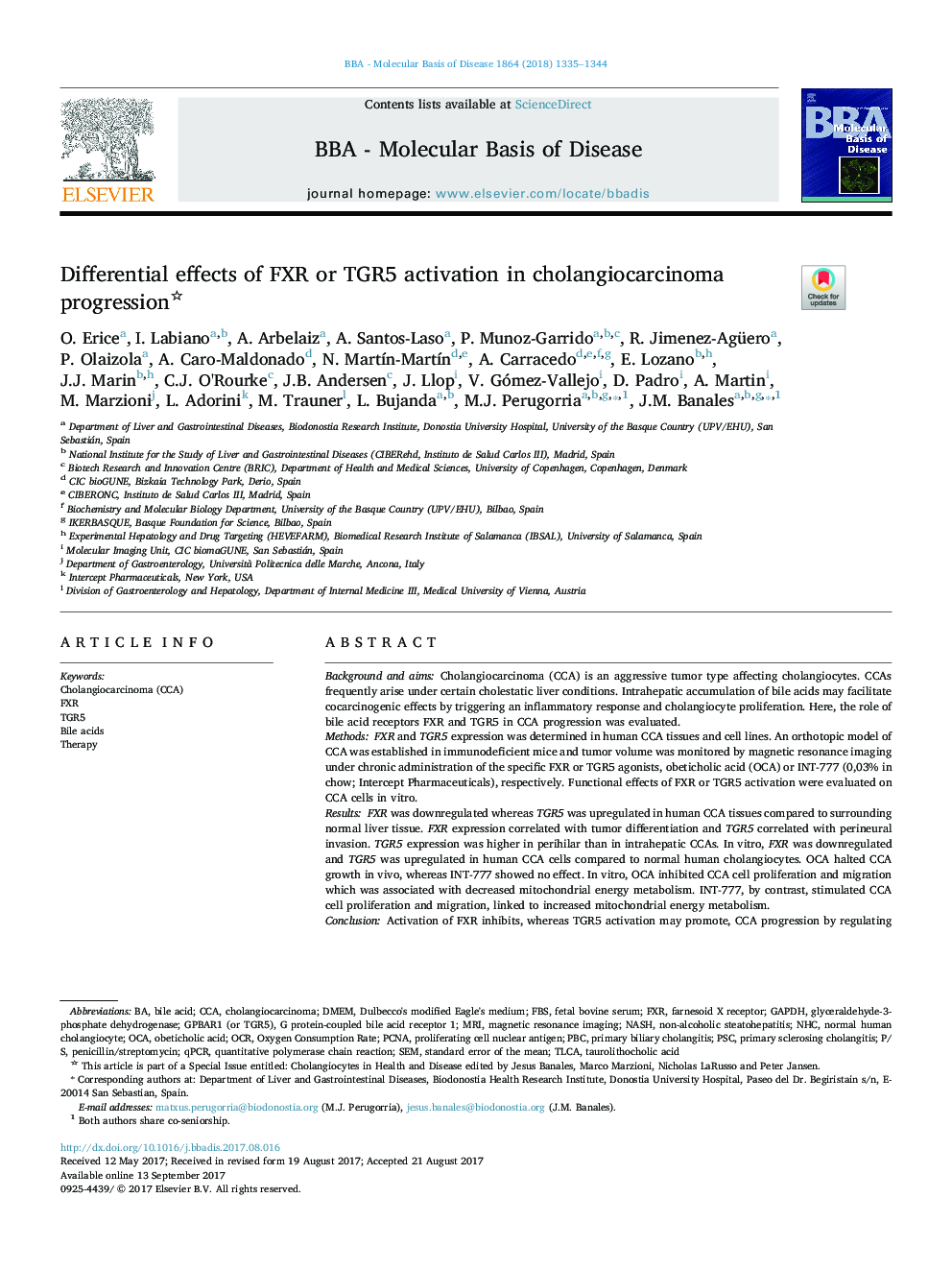 Differential effects of FXR or TGR5 activation in cholangiocarcinoma progression