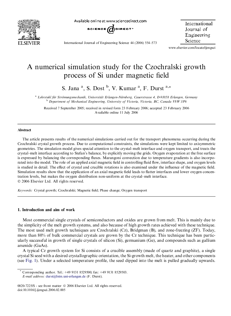 A numerical simulation study for the Czochralski growth process of Si under magnetic field